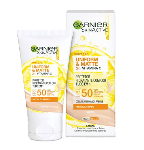 Novo protetor hidratante Uniform&Matte com Cor Tudo em 1 com Vitamina C Antioleosidade - Clara 40g